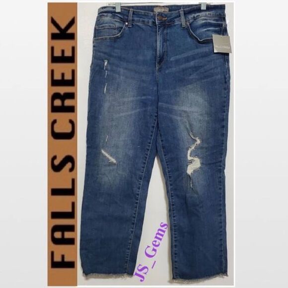 New Plus 14 Distressed Straight Blue Jeans - Picture 1 of 16